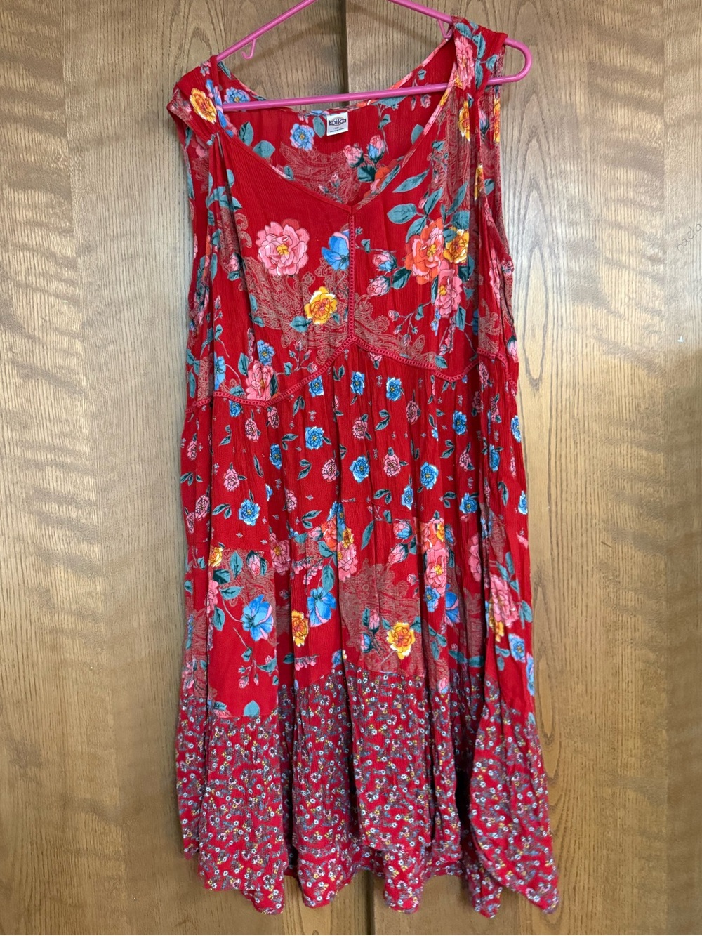 Bila Red Floral Midi Dress with Multicolor Blooms